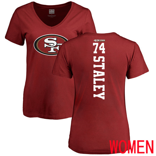 San Francisco 49ers Red Women Joe Staley Backer #74 NFL T Shirt->women nfl jersey->Women Jersey